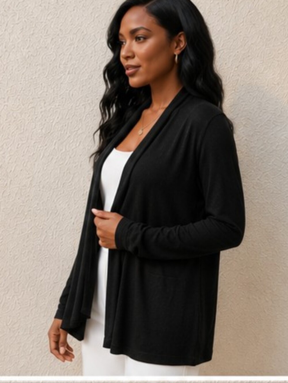 Zara Knit‎ Open Front Cardigan S Black/Green Polyester/Rayon Blend Womens xl